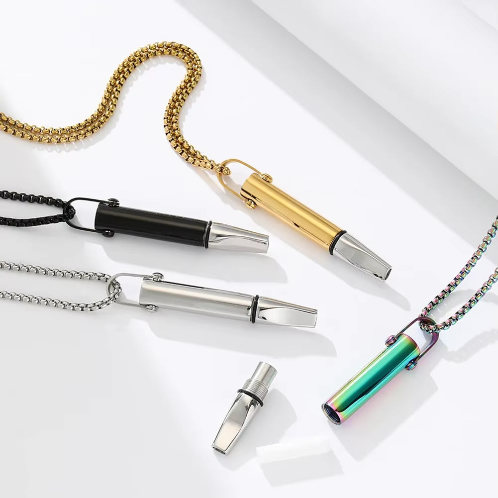 Breathing Necklace with Filter Cotton Titanium Steel Pendant Wear Resist Mindfulness Necklace for Smoking Cessation Tool